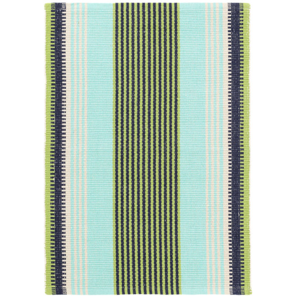 Dash and Albert Rugs Hollis Stripe Handmade Flatweave Cotton Blue/Green
